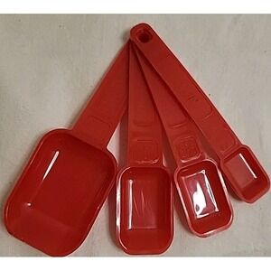 Vintage Fleck Co. Wesson Measuring Spoon Set Advertising 4 Red Plastic USA 1987